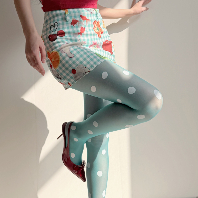 Tights Pantyhose Sheer - Retro rajstopy damskie w kropki, przezroczyste,