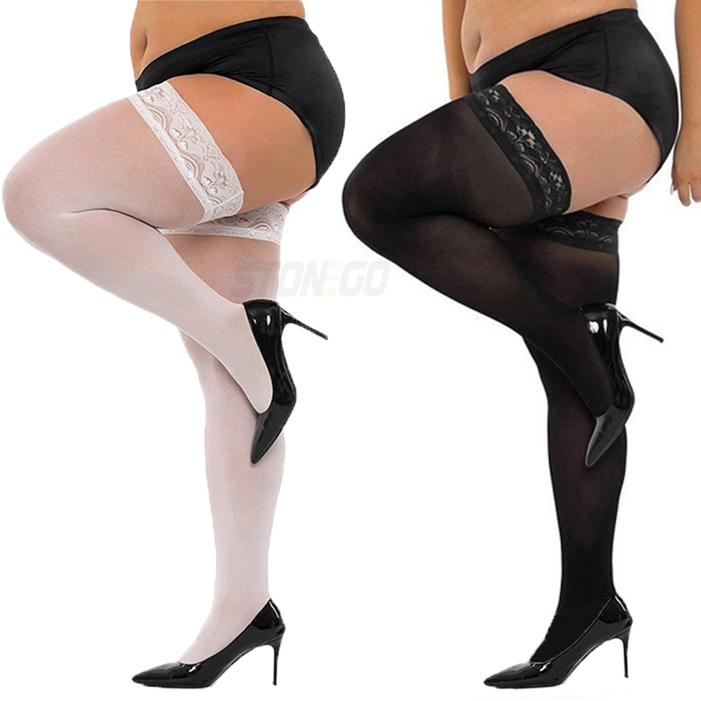 Thigh High Sock Stay Up - Plus duże rozmiary damskie ultracienkie koronkowe