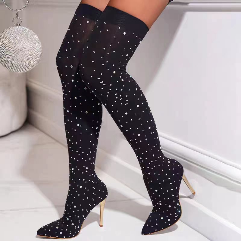 Knee High Sock Women - Botki damskie na wysokim obcasie z
