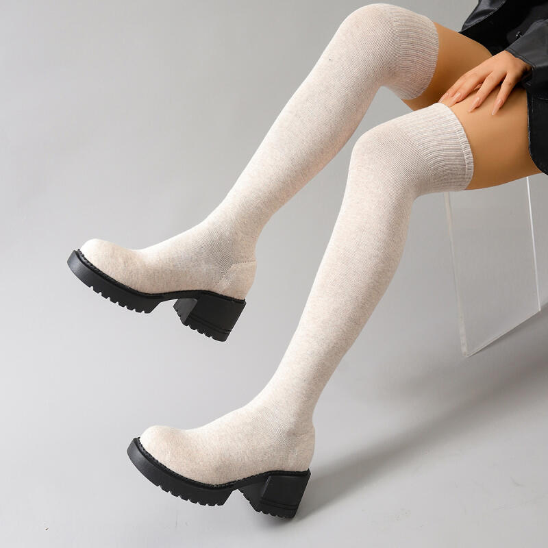 Knee High Sock Women - Grube Botki na Platformie za Kolano